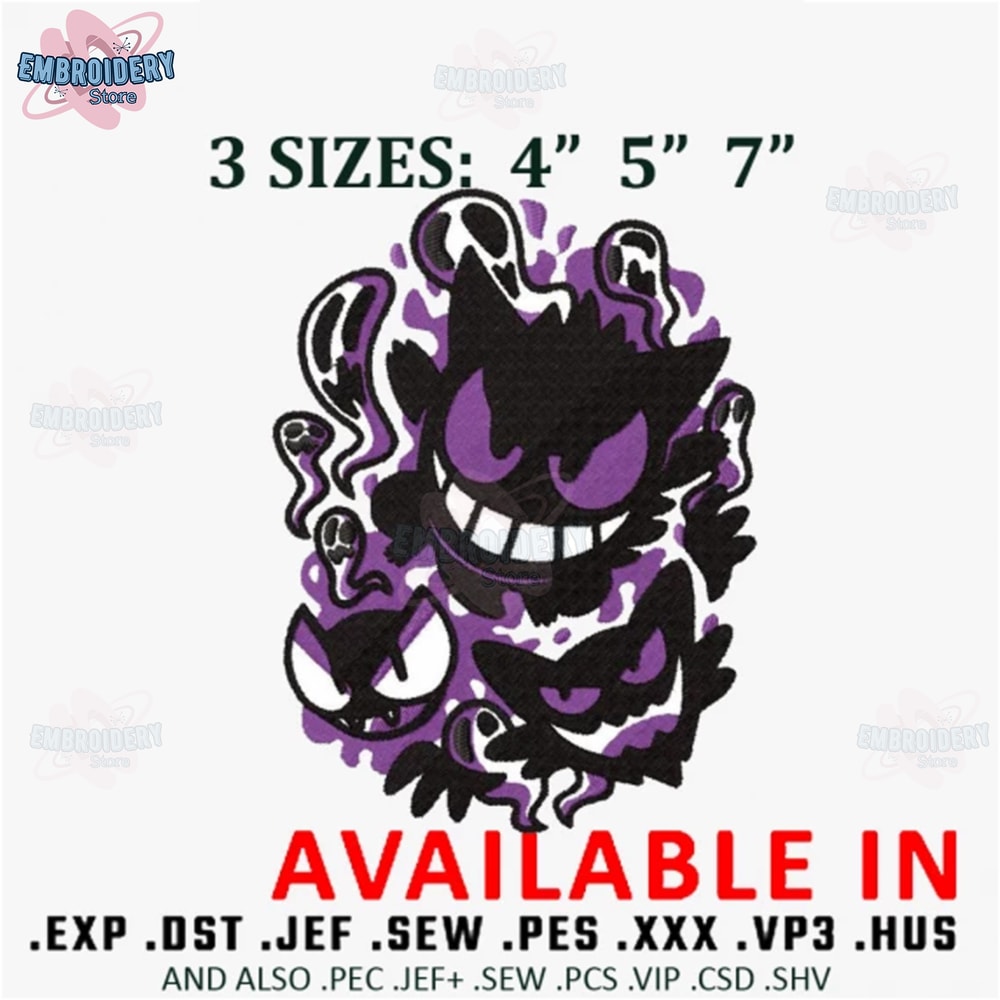 Gengar pokemon embroidery design, Embroidered shirt,Anime shirt,Anime Embroidery, Anime design, digital download.jpg