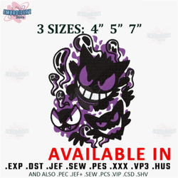 gengar pokemon embroidery design, embroidered shirt,anime shirt,anime embroidery, anime design, digital download