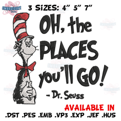 oh the places youll go dr seuss embroidery design, dr seuss embroidery, embroidery file, digital download.