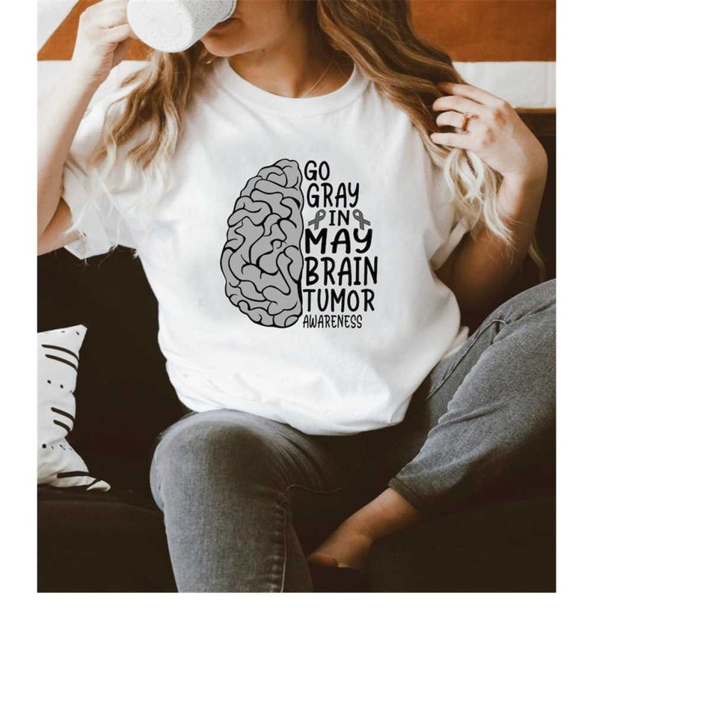 Go Gray In May T-shirt, Brain Cancer Shirt, Cancer Support Shirt, Brain Cancer Awareness Shirt, Grey Ribbon Shirt, Unise.jpg