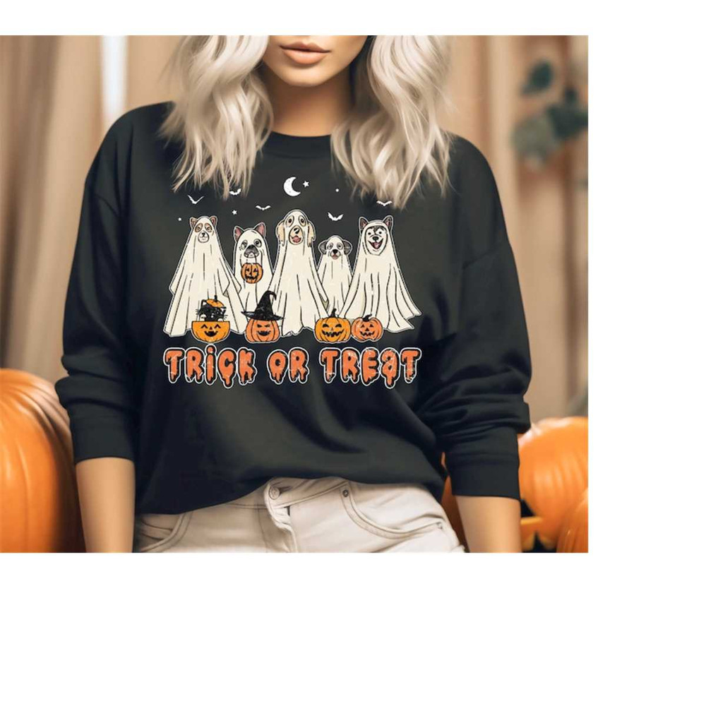 Halloween Ghost Dog Sweatshirt, Spooky Dog Shirt, Witch Dog Shirt, Trick or Treat Shirt, Halloween Party Shirt, Horror N.jpg