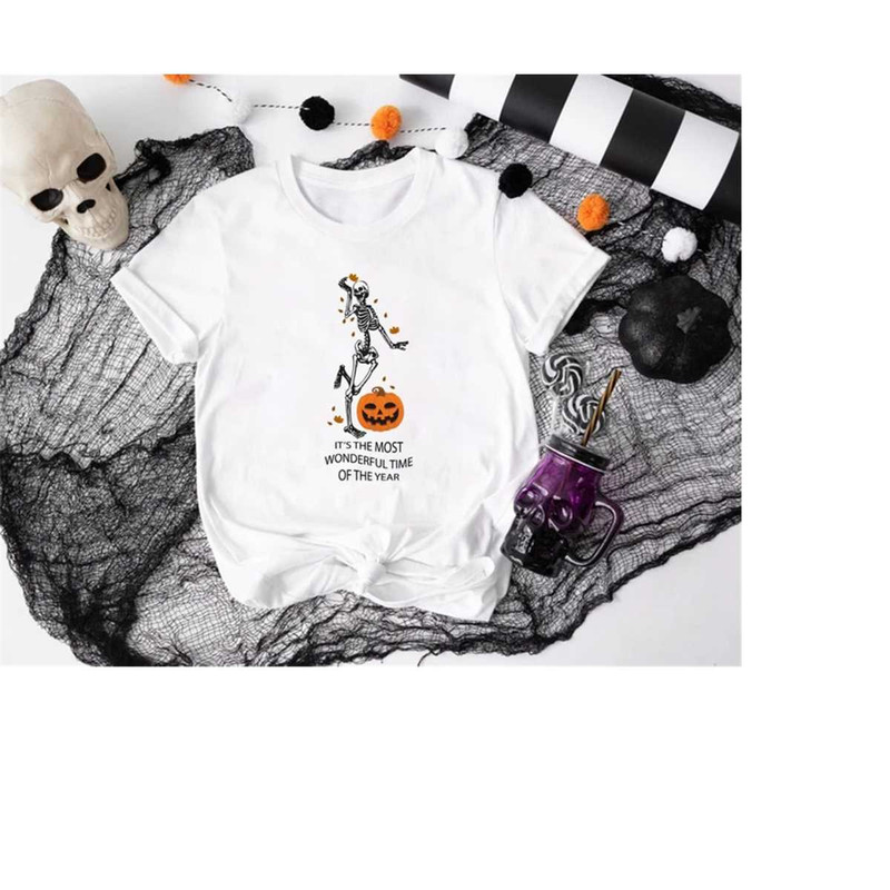 Halloween Skeleton Shirt, Pumpkin Shirt, Fall Shirt, Halloween Party Shirt, Dancing Skeleton Shirt,  Halloween Matching.jpg