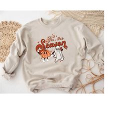 halloween tis the season sweatshirt, pumpkin ghost hoodie, fall shirt,halloween party sweater, halloween matching shirt,