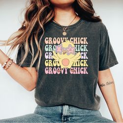 groovy chick shirt, happy easter day shirt, easter chick unisex crewneck shirt, a242