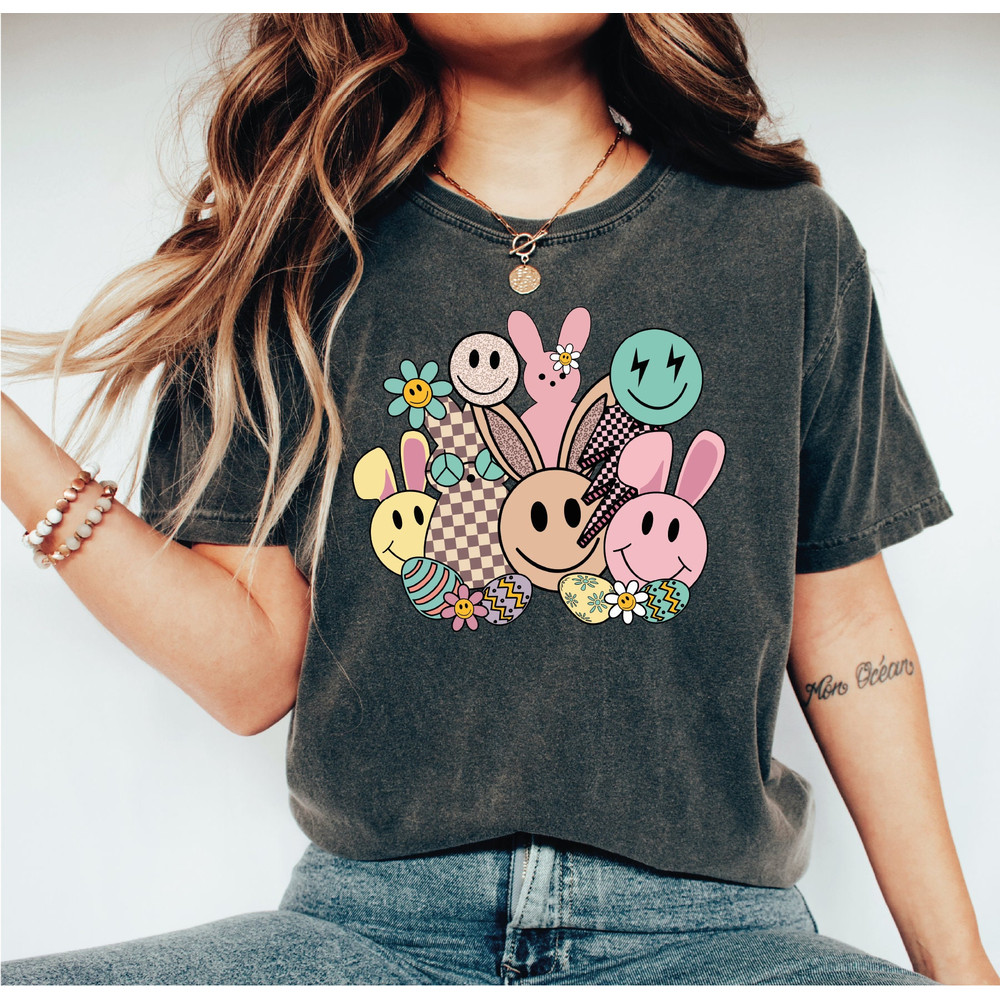 Retro Easter Vibes Shirt, Happy Easter Day Shirt, Easter Peeps Smiley Unisex Crewneck Shirt, A261.jpg