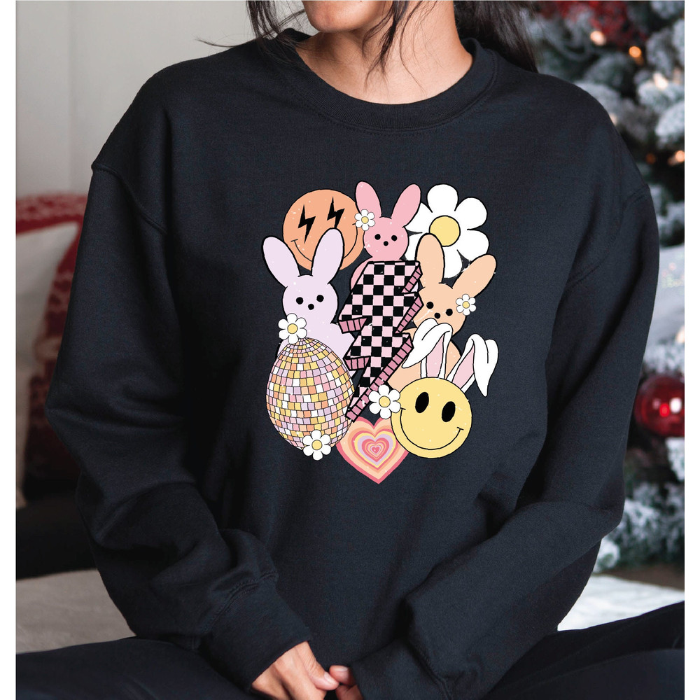 Retro Easter Vibes Sweatshirt, Happy Easter Day Sweatshirt, Easter Peeps Smiley Sweatshirt and Hoodie, A250.jpg