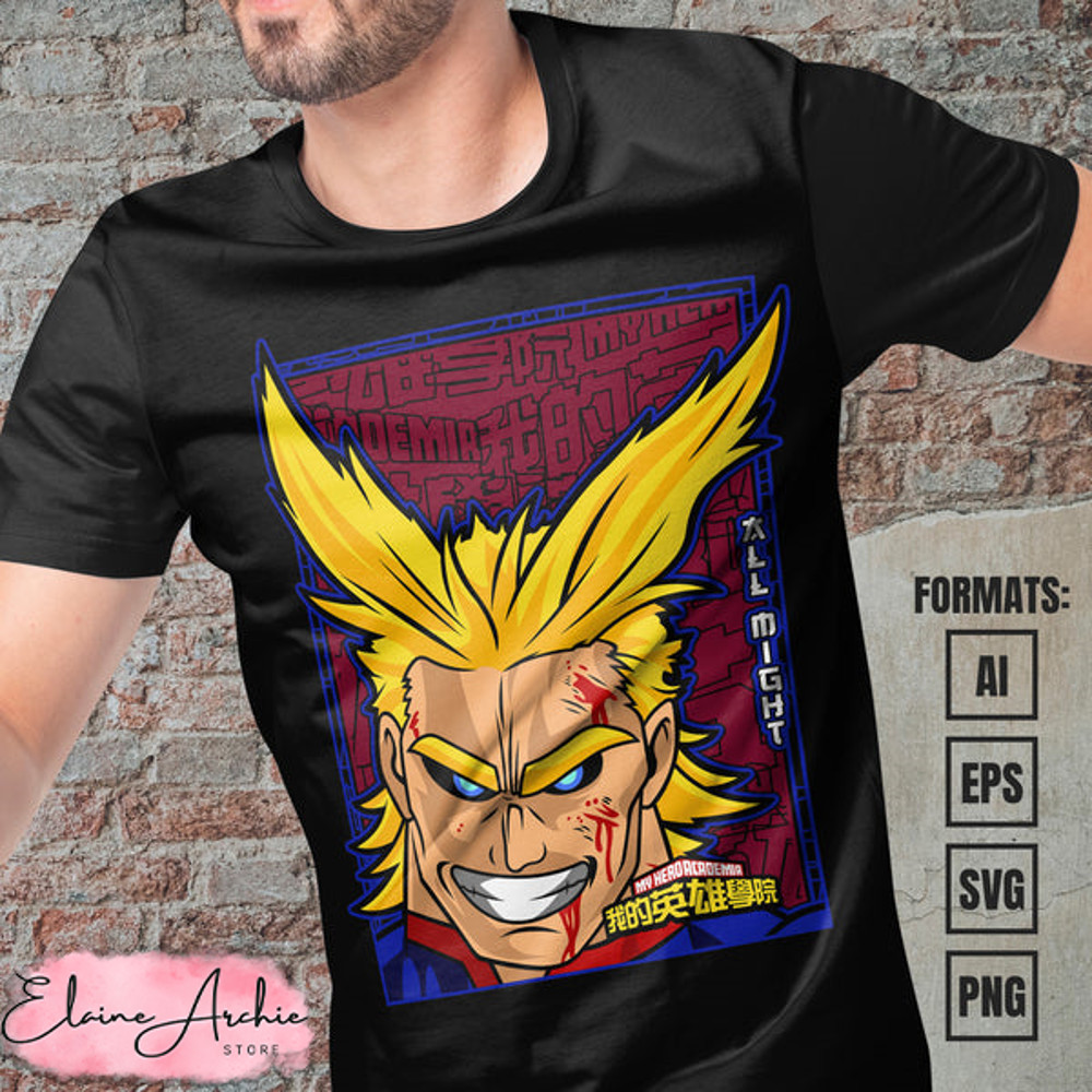Premium All Might My Hero Academia Anime Vector T-shirt Design Template #2.jpg