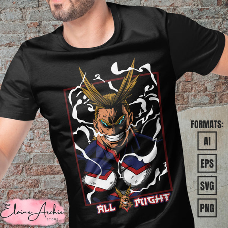 Premium All Might My Hero Academia Anime Vector T-shirt Design Template.jpg