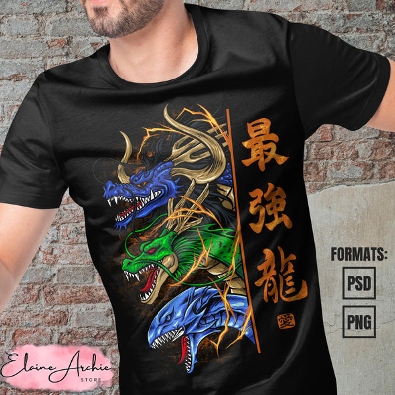 Premium Anime Dragons Vector T-shirt Design Template.jpg