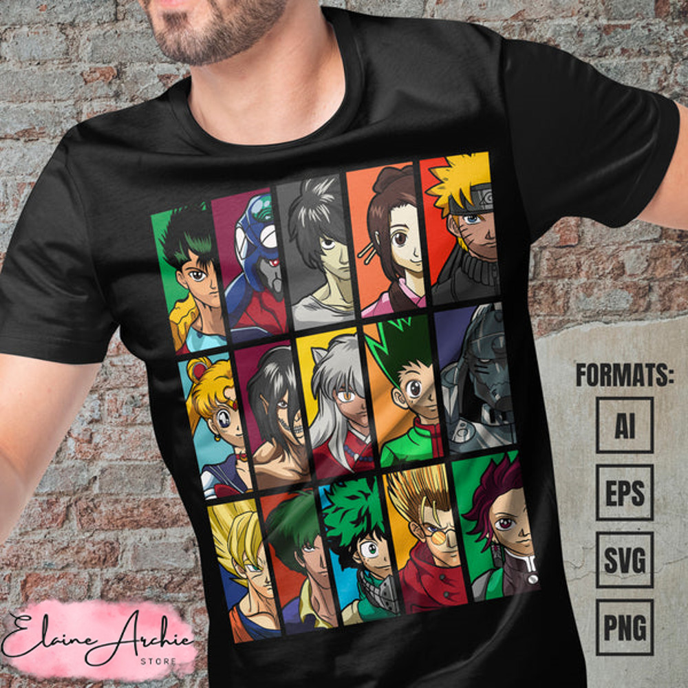 Premium Anime Heroes Vector T-shirt Design Template #2.jpg