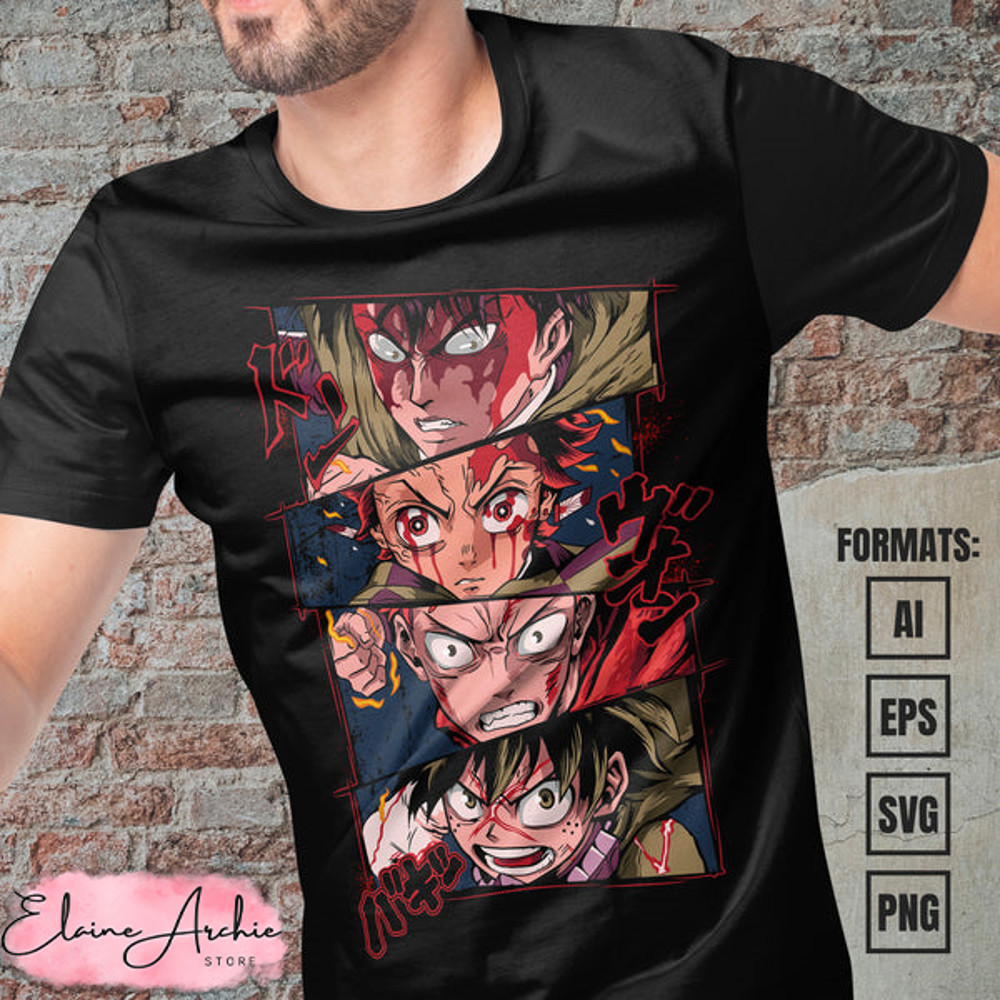Premium Anime Heroes Vector T-shirt Design Template #3.jpg