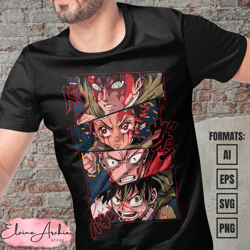 premium anime heroes vector t-shirt design template 3