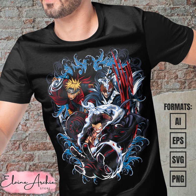 Premium Anime Heroes Vector T-shirt Design Template #4.jpg