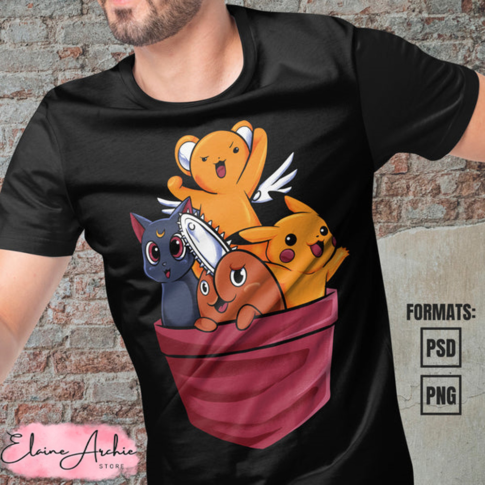Premium Anime Pets Vector T-shirt Design Template.jpg