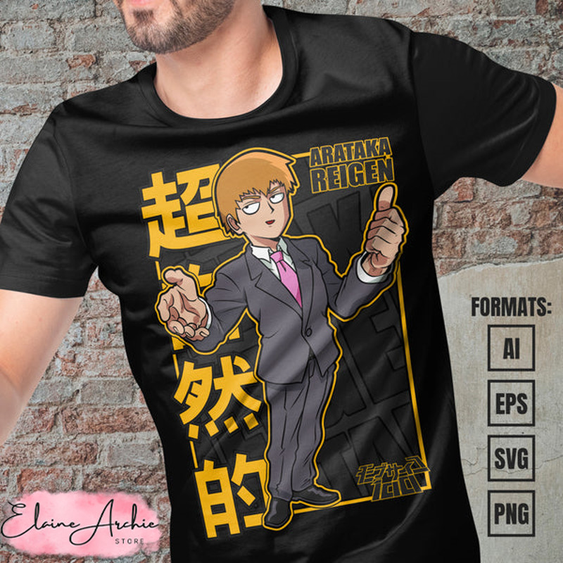 Premium Arataka Reigen Mob Psycho 100 Anime Vector T-shirt Design Template.jpg