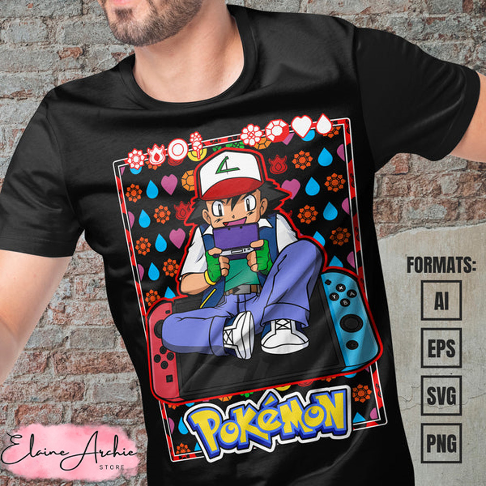 Premium Ash Pokemon Anime Vector T-shirt Design Template.jpg