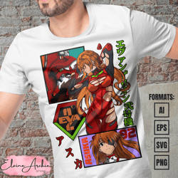 premium asuka neon genesis evangelion anime vector t-shirt design template 3