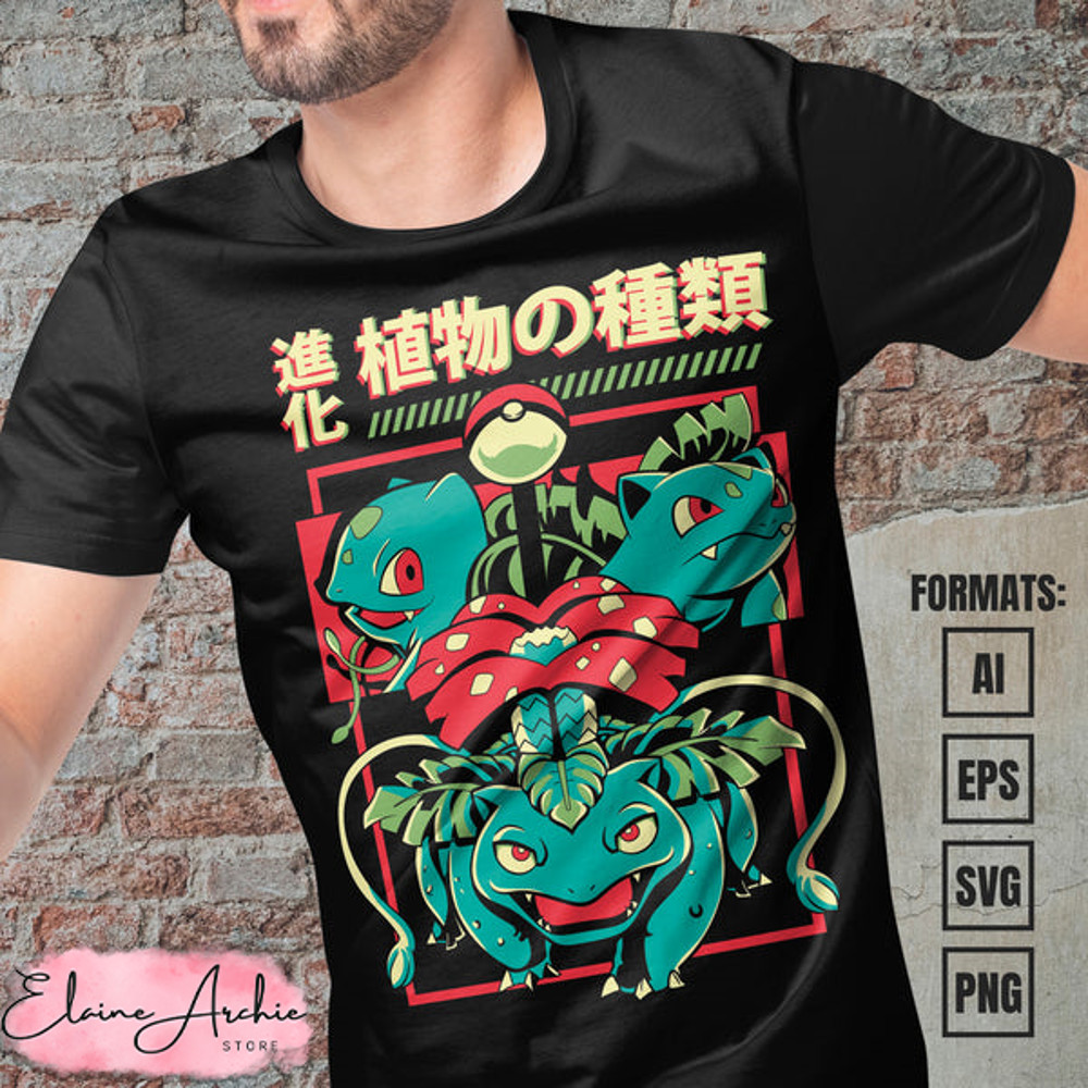 Premium Bulbasaur Evolution Pokemon Anime Vector T-shirt Design Template #2.jpg