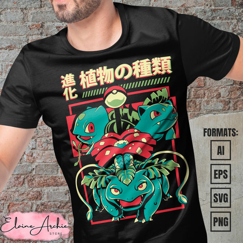 Premium Bulbasaur Evolution Pokemon Anime Vector T-shirt Design Template #2.jpg