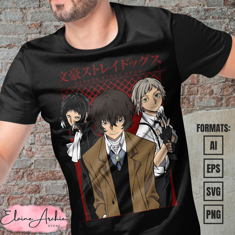 Premium Bungo Stray Dogs Anime Vector T-shirt Design Template.jpg