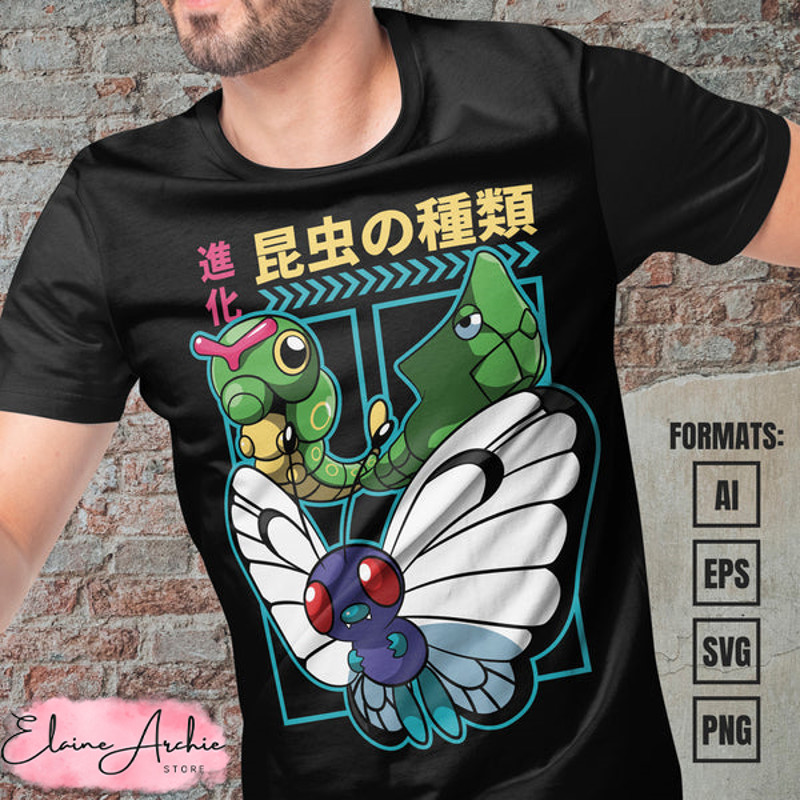 Premium Butterfree Pokemon Anime Vector T-shirt Design Template #2.jpg