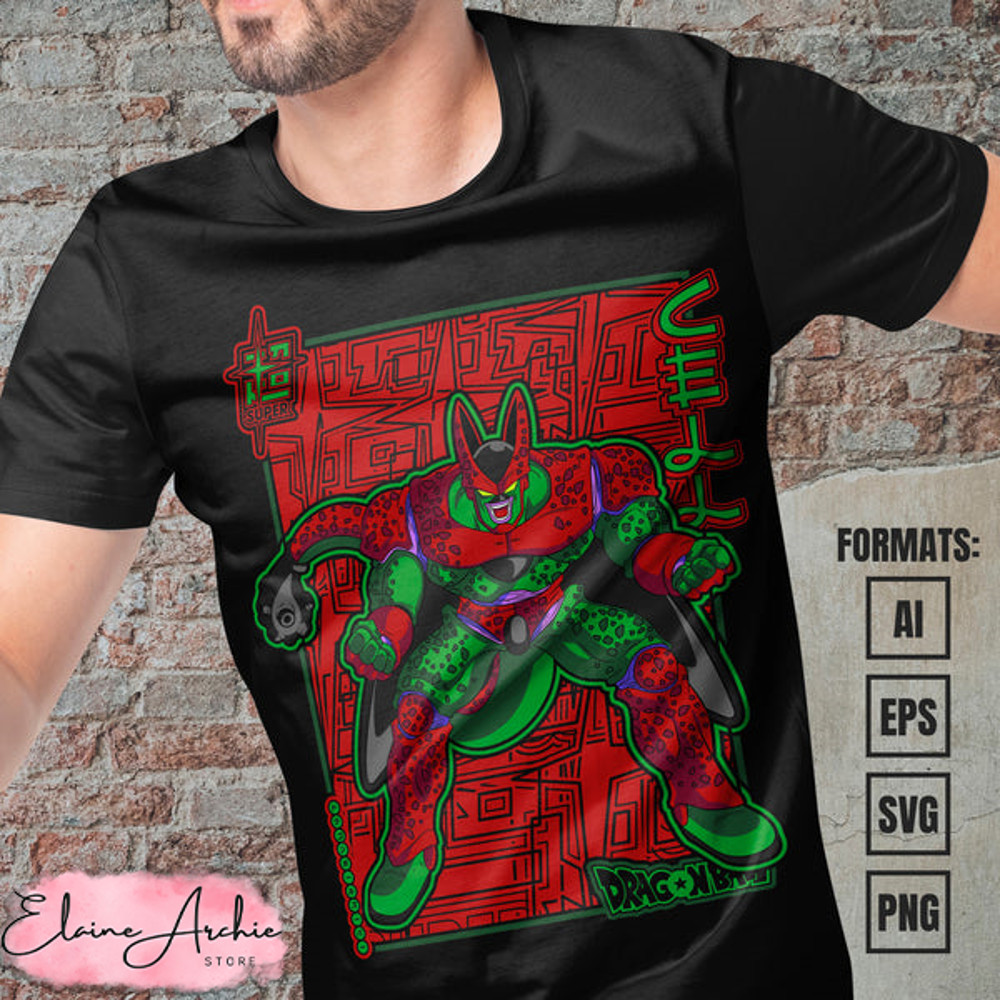Premium Cell Dragon Ball Anime Vector T-shirt Design Template #3.jpg