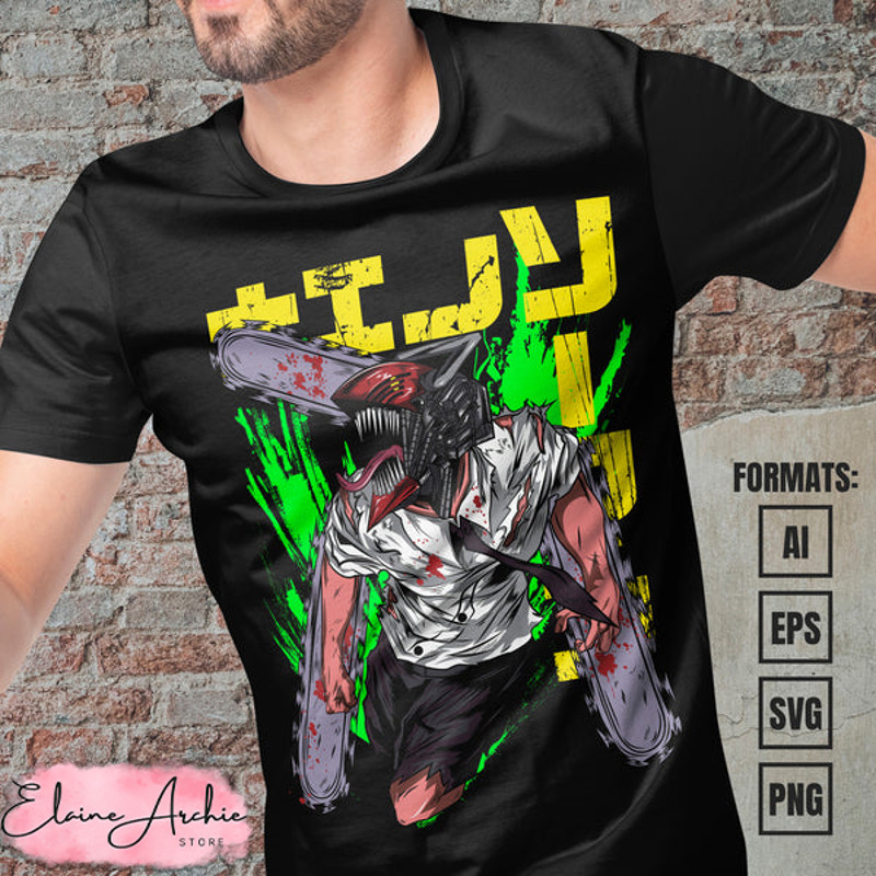 Premium Chainsaw Man Anime Vector T-shirt Design Template #11.jpg