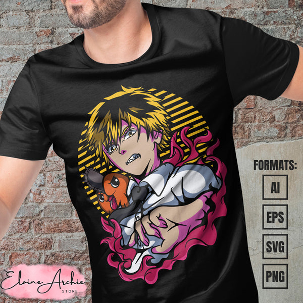 Premium Chainsaw Man Anime Vector T-shirt Design Template #16.jpg