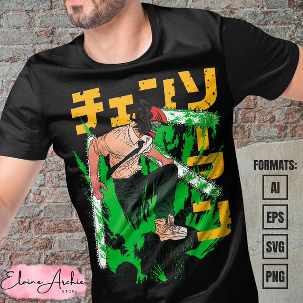 Premium Chainsaw Man Anime Vector T-shirt Design Template #2.jpg
