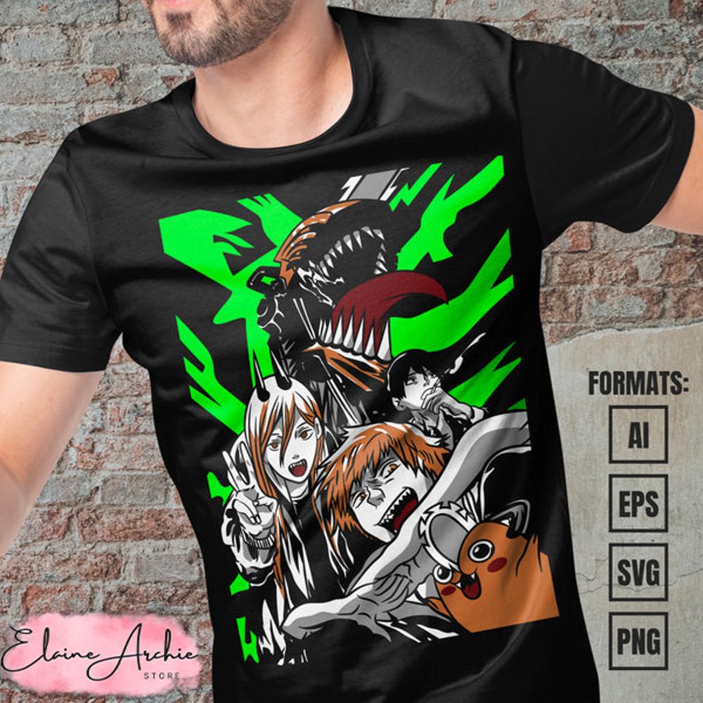Premium Chainsaw Man Anime Vector T-shirt Design Template #20.jpg