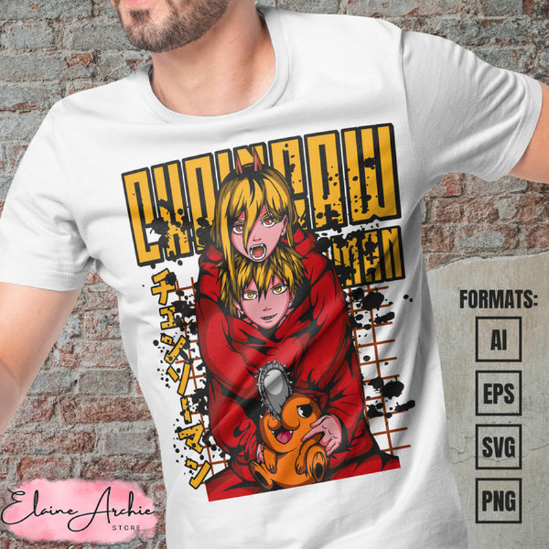 Premium Chainsaw Man Anime Vector T-shirt Design Template #23.jpg