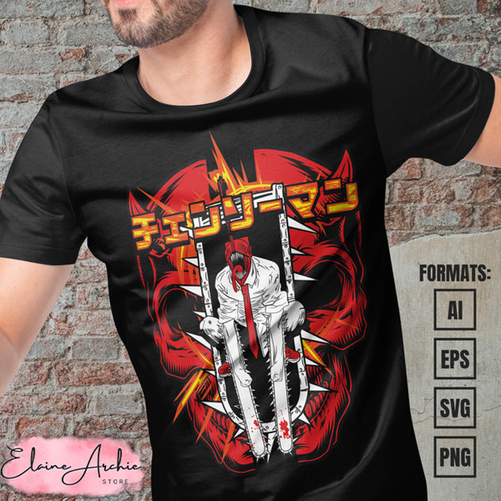 Premium Chainsaw Man Anime Vector T-shirt Design Template #25.jpg