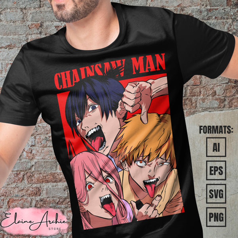 Premium Chainsaw Man Anime Vector T-shirt Design Template #3.jpg