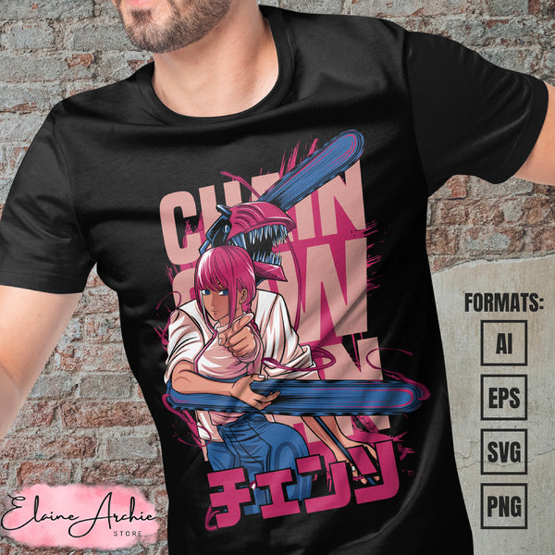 Premium Chainsaw Man Anime Vector T-shirt Design Template #6.jpg