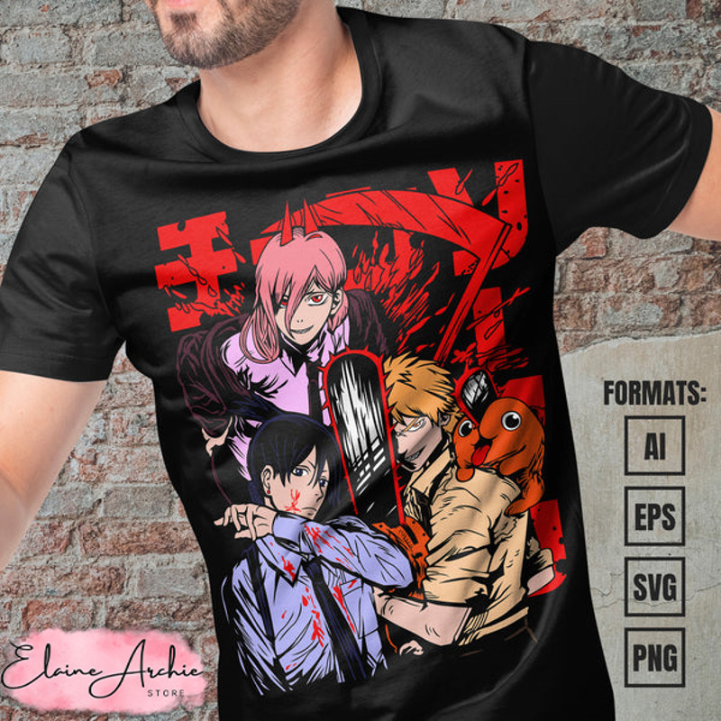 Premium Chainsaw Man Anime Vector T-shirt Design Template #7.jpg