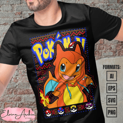 premium charmander christmas pokemon anime vector t-shirt design template