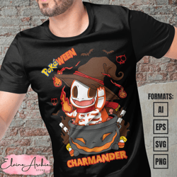 premium charmander halloween pokemon anime vector t-shirt design template