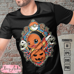 premium charmander halloween pokemon anime vector t-shirt design template 2