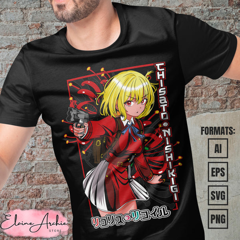 Premium Chisato Nishikigi Lycoris Recoil Anime Vector T-shirt Design Template #2.jpg
