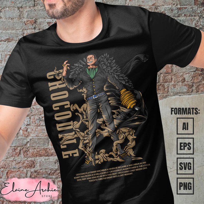 Premium Crocodile One Piece Anime Vector T-shirt Design Template.jpg