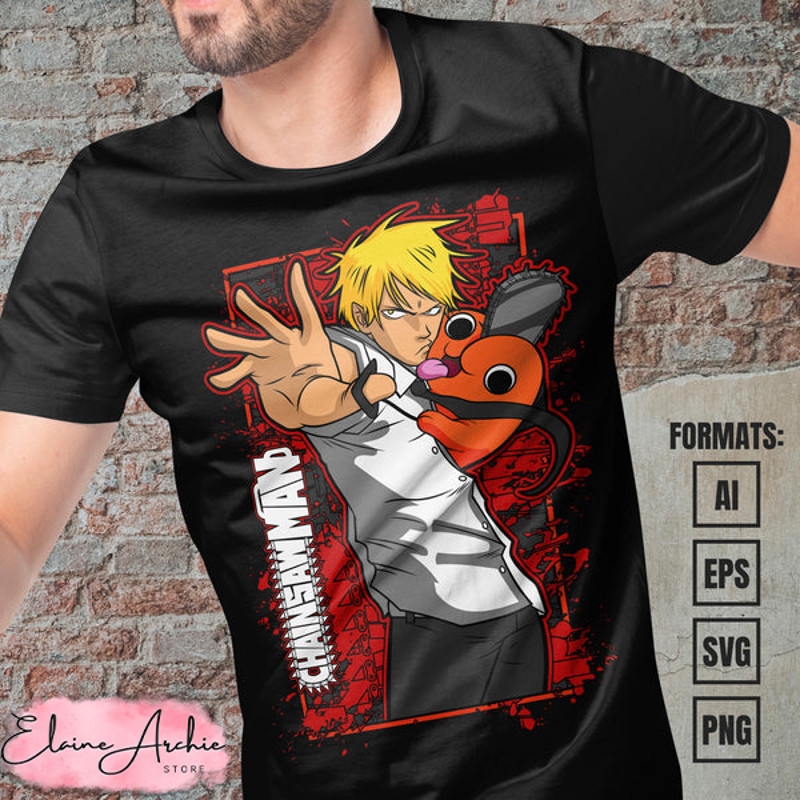 Premium Denji Chainsaw Man Anime Vector T-shirt Design Template.jpg