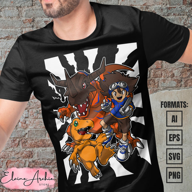 Premium Digimon Anime Vector T-shirt Design Template.jpg