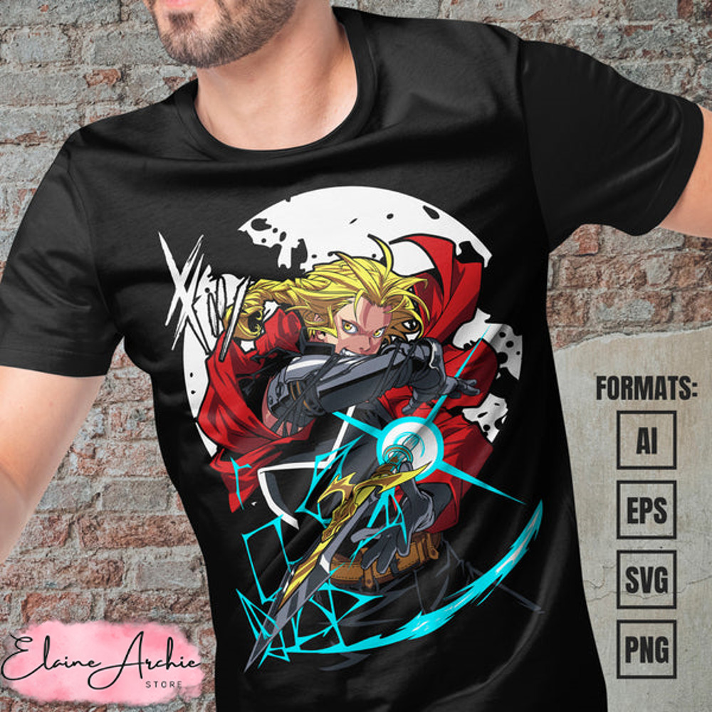 Premium Edward Elric Fullmetal Alchemist Anime Vector T-shirt Design Template #2.jpg