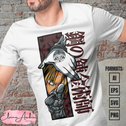 premium edward elric fullmetal alchemist anime vector t-shirt design template 3