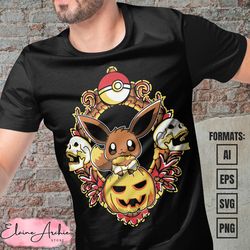 premium eevee halloween pokemon anime vector t-shirt design template