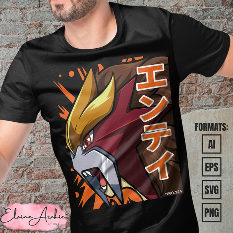 Premium Entei Pokemon Anime Vector T-shirt Design Template.jpg