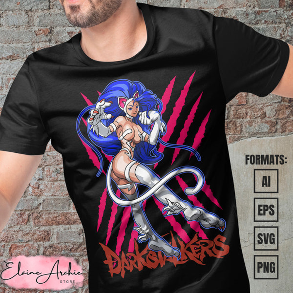 Premium Felicia Darkstalkers Vector T-shirt Design Template.jpg