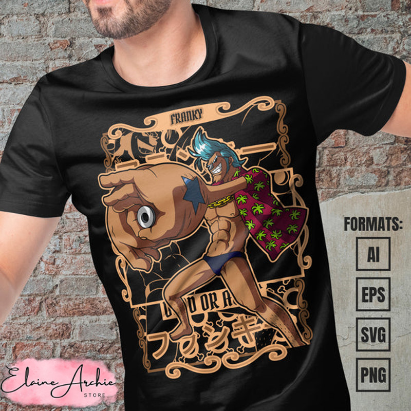 Premium Franky One Piece Anime Vector T-shirt Design Template #2.jpg