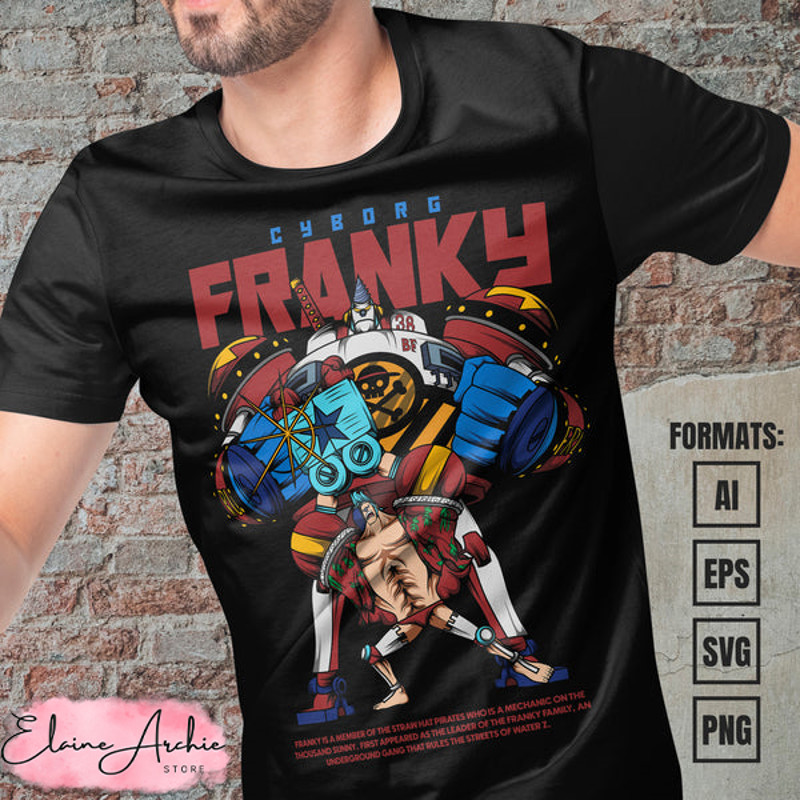 Premium Franky One Piece Anime Vector T-shirt Design Template.jpg
