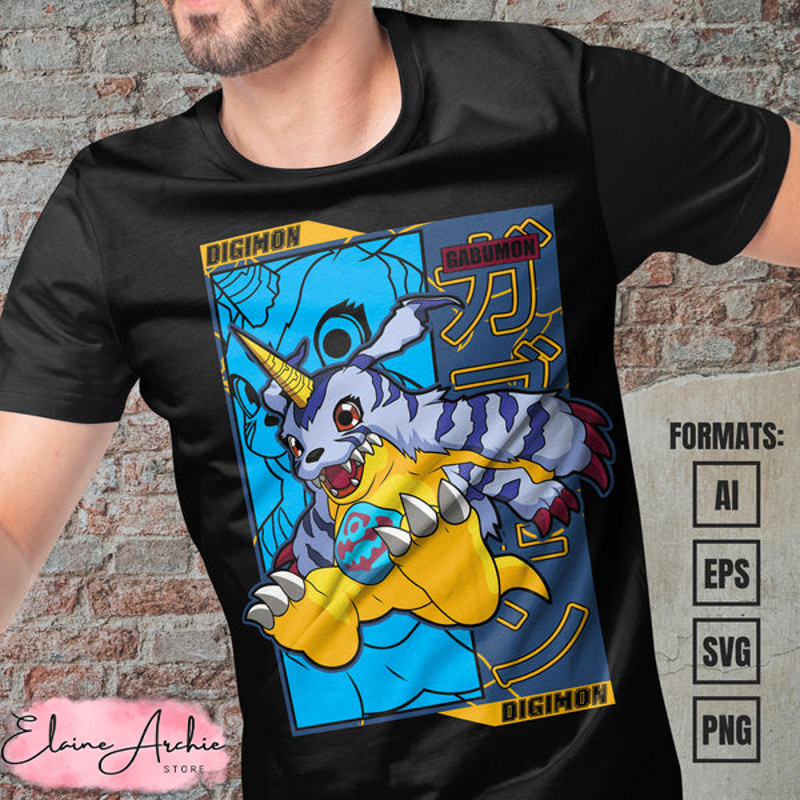 Premium Gabumon Digimon Anime Vector T-shirt Design Template.jpg